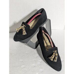 Women's Size 8 Birdies Flats The Lark Black Suede Cheetah Tassel Slip On Shoes